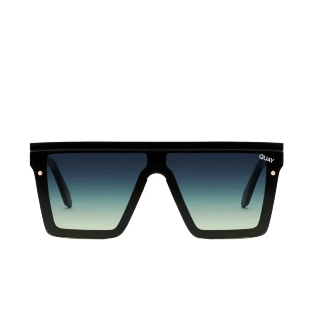 Quay Australia Hindsight‎ 51MM Shield Sunglasses- Black/Smoke Green Fade